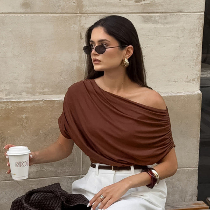 Women's asymmetrical top with relaxed draped design Skjora