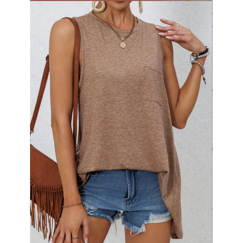 Dame casual tank top med asymmetrisk søm og praktisk brystlomme Skjora