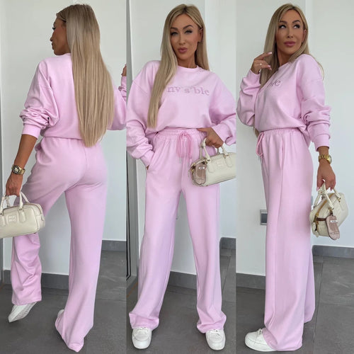 Dame Casual Sweatpants Sett med Løs Passform og Praktiske Lommer