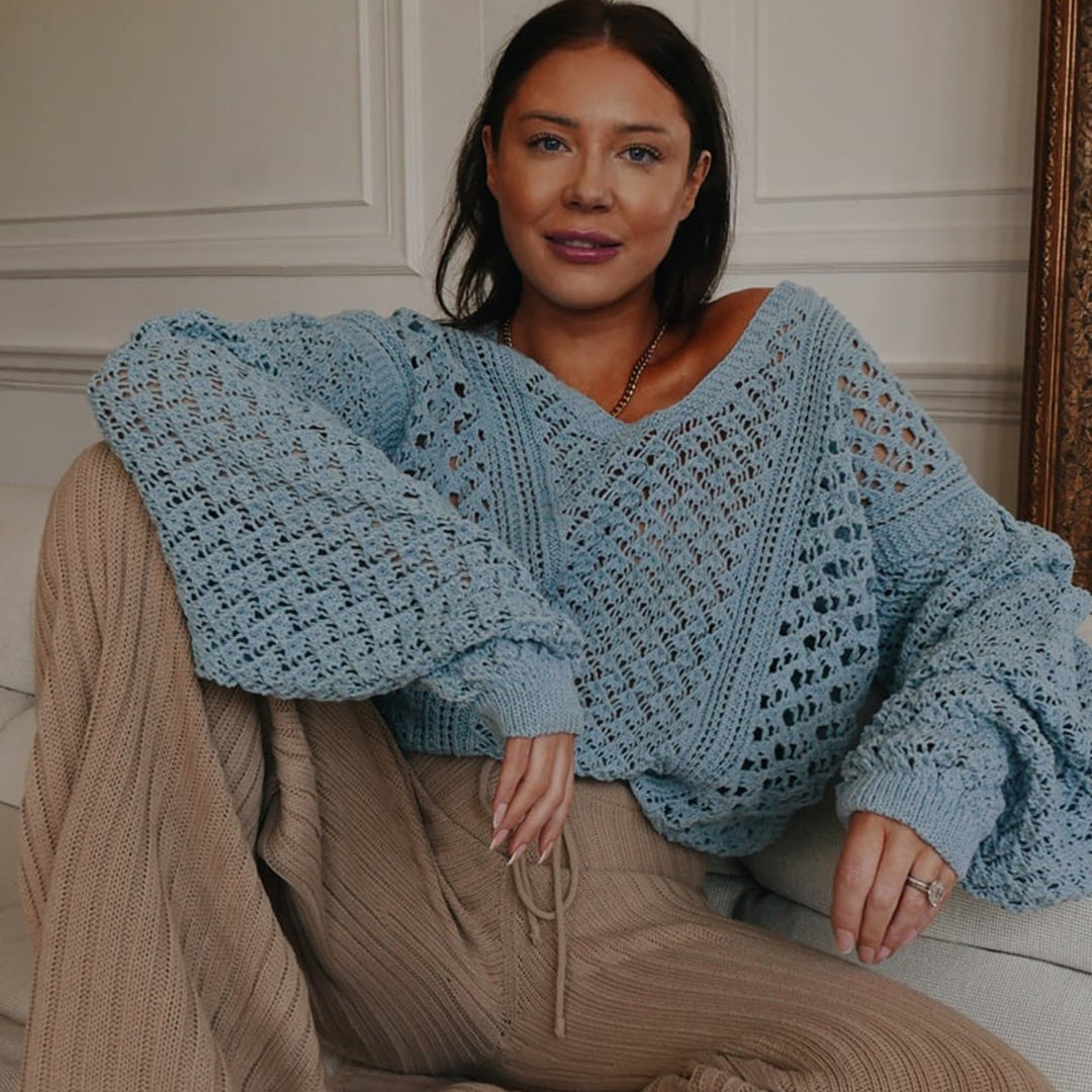 Kvinners casual strikket genser med V-hals og oversized snitt Skjora