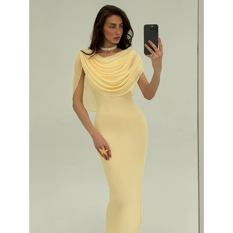 Dame Elegant Couture-kjole med drapert overfall Skjora