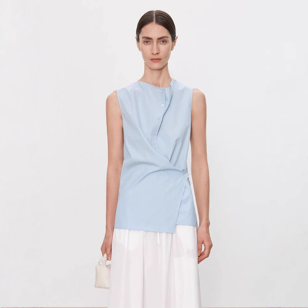 Dame Elegant ermeline skjorte med asymmetrisk snitt Skjora