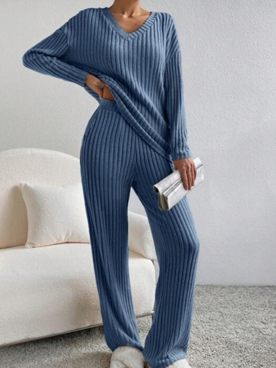 Kvinnenes avslappede loungewear-sett med ribbet tekstur Skjora