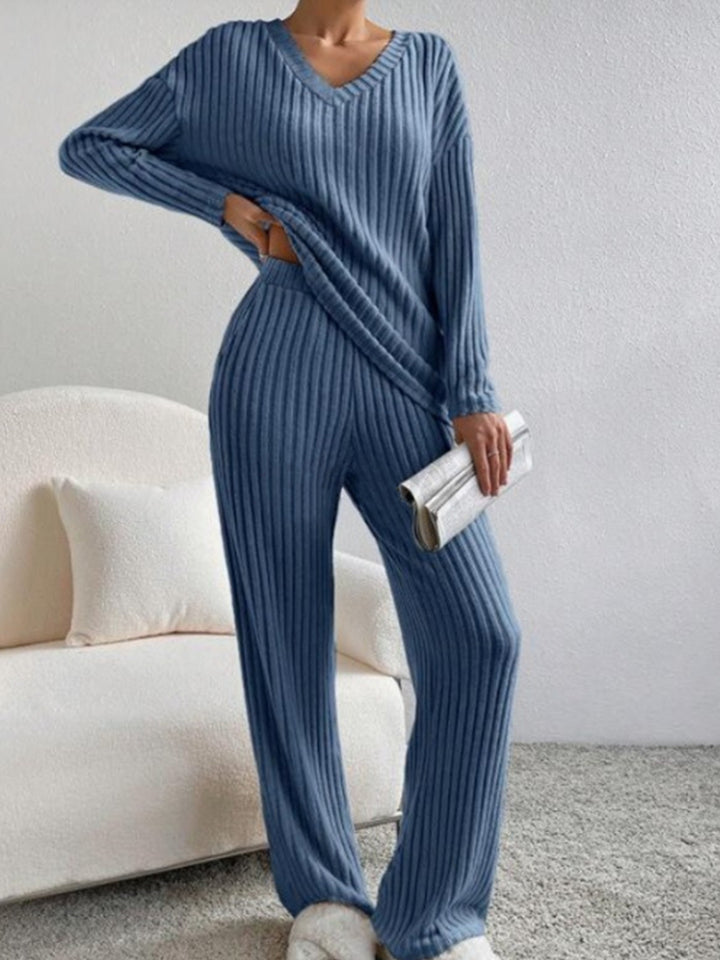 Kvinnenes avslappede loungewear-sett med ribbet tekstur Skjora