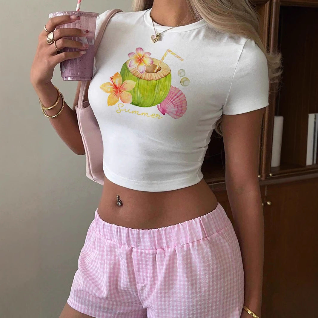 Dame Crop-Top med fruktig sommerdesign og avslappet snitt Skjora