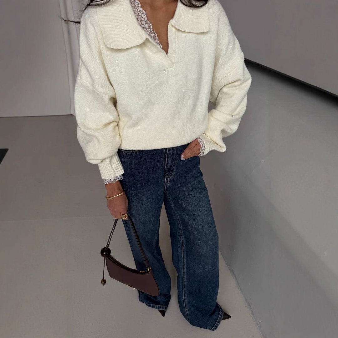 Kvinnenes uformelle oversized genser med krage Skjora