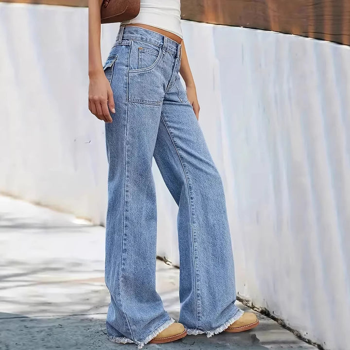Kvinne brede jeans med frayed hem Skjora