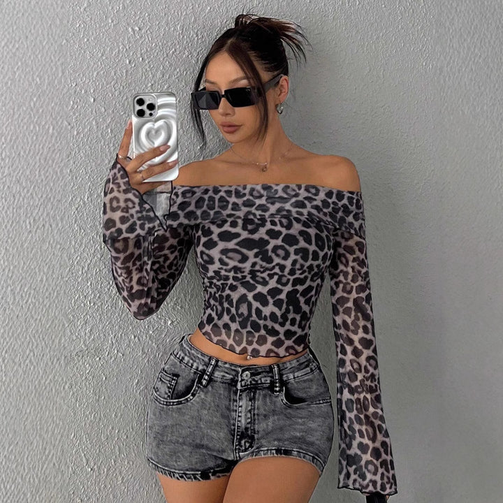 Dame Off-Shoulder Topp med leopardmønster Skjora