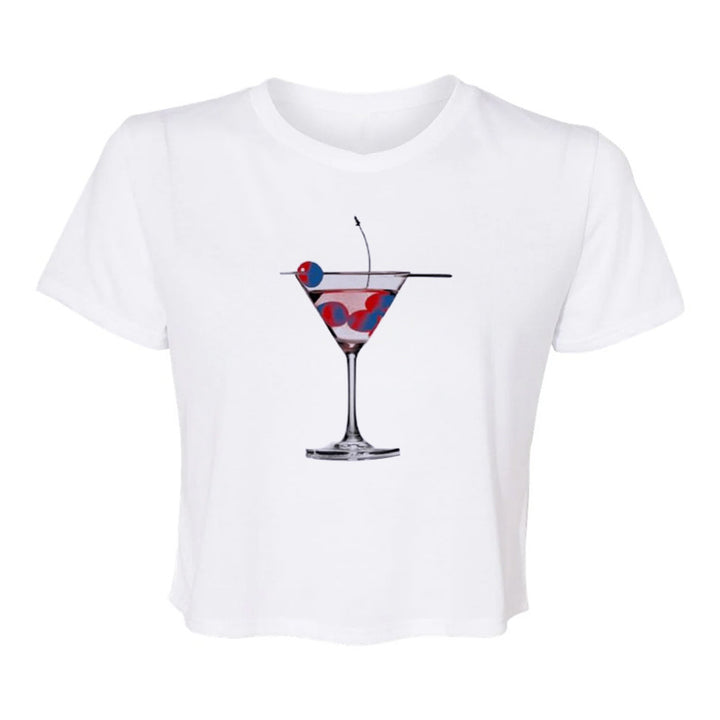 Dame ermeløs topp med kreativ cocktailmotiv Skjora