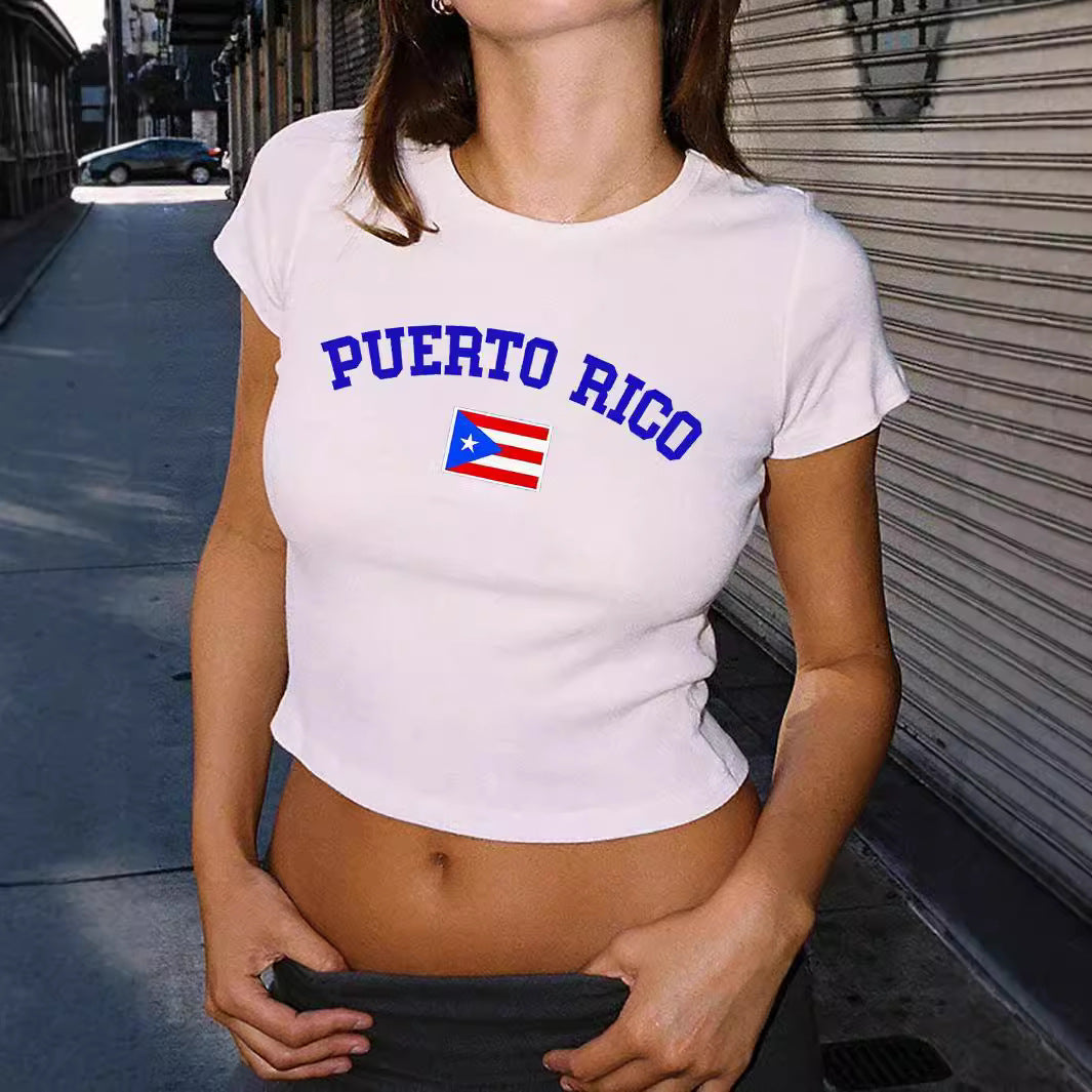 Women's Crop T-Shirt with Creative Graphic Print and Stylish Text Print Skjora