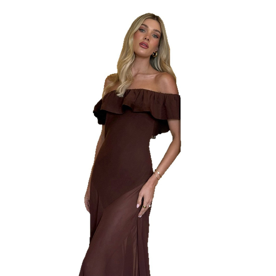 Dame Offshoulder Maxikjole med voluminøs volangkant Skjora