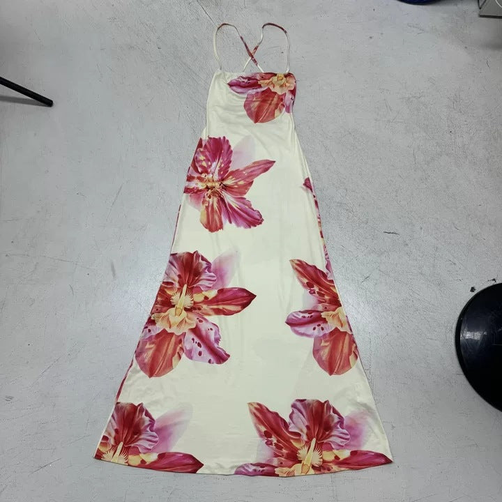 Dame maxikjole med blomstermønster og spagettistropper Skjora