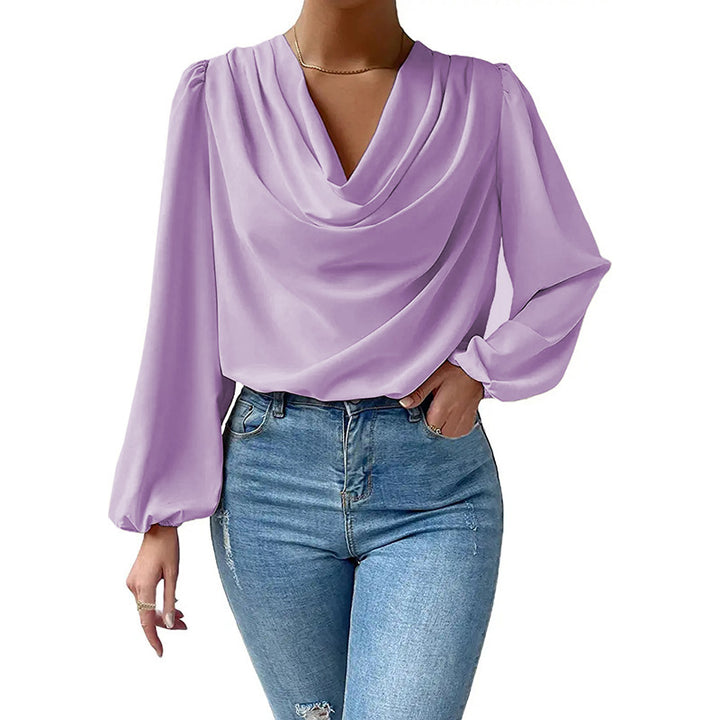 Damer Elegant Langarm-bluse med drapering og vid passform Skjora