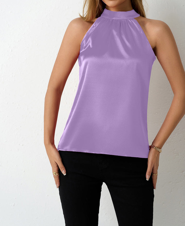 Dame Elegant halterneck bluse med satengfinish Skjora