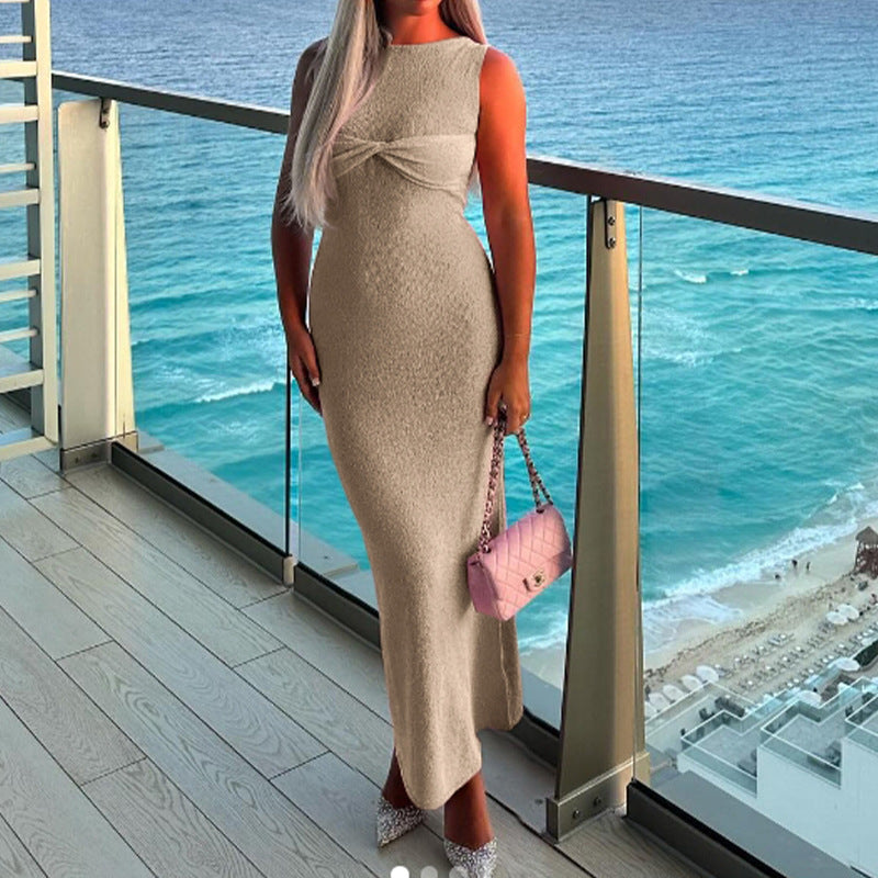 Damen Figurbetontes Maxikleid mit raffiniertem Knotendetail Skjora