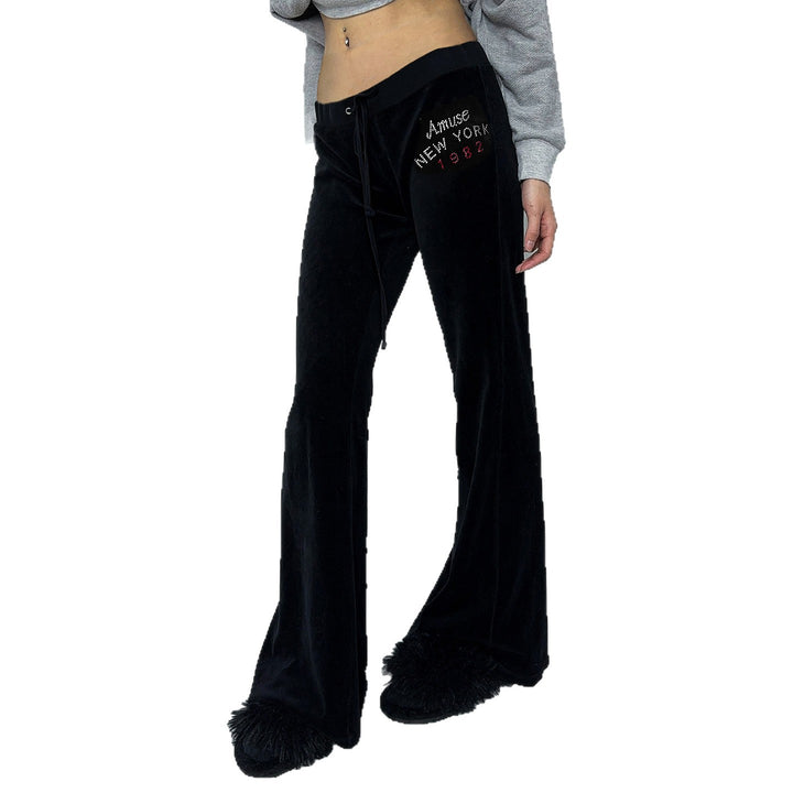 Dame Flared Sweatpants med justerbar midje og stilfullt trykk Skjora