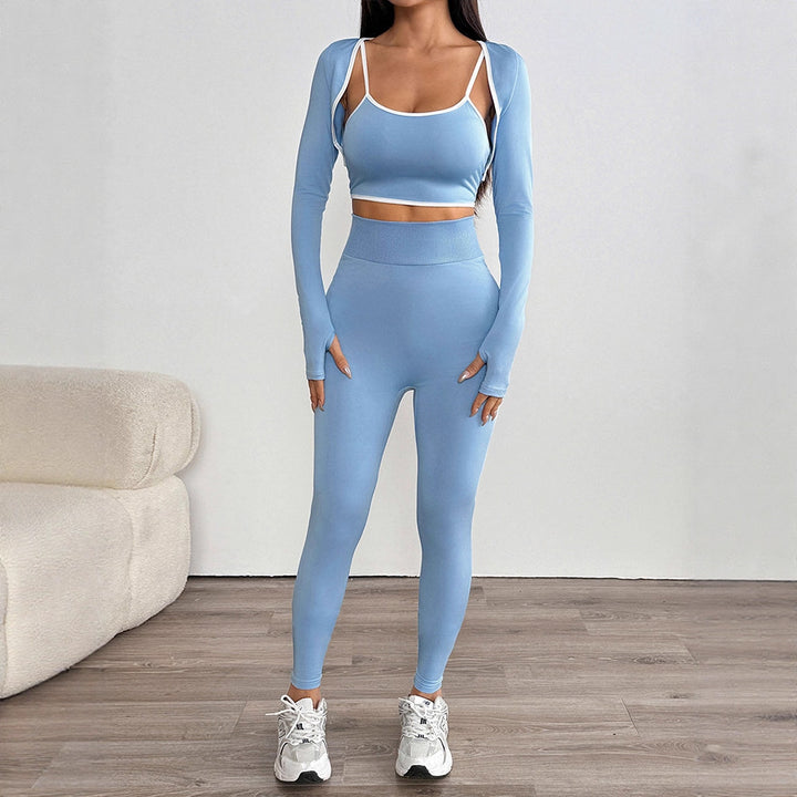 Damer Sporty sett med langermet crop-top og tettsittende leggings Skjora