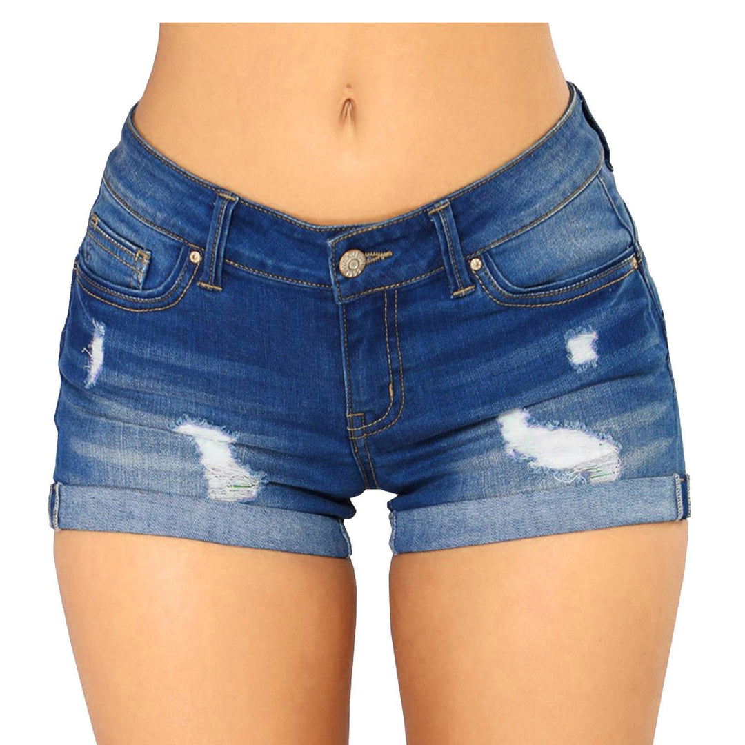 Damer casual Destroyed Jeans-shorts med oppbrettede kanter Skjora
