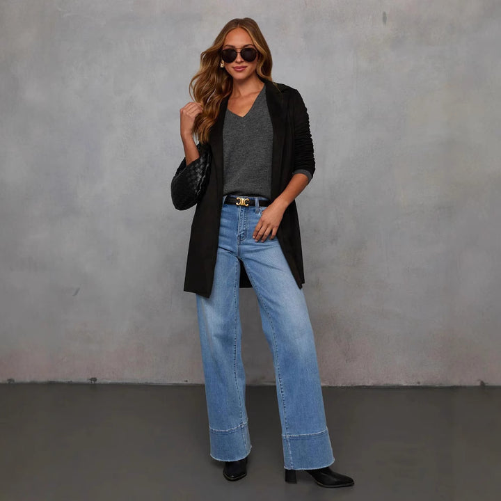 Kvinnelig Elegant Langline Blazer laget av Syntetisk Skinn Skjora