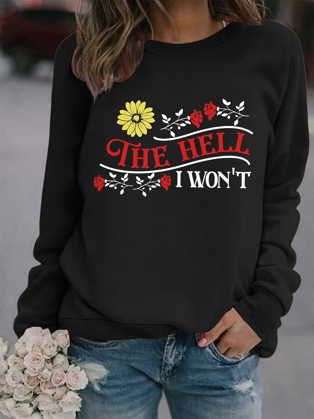 Kvinne sweatshirt med lekent motiv og komfortabel passform Skjora