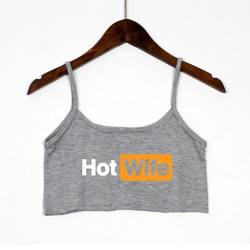 Dame Crop-Top med moderne skrifter og justerbare stropper Skjora