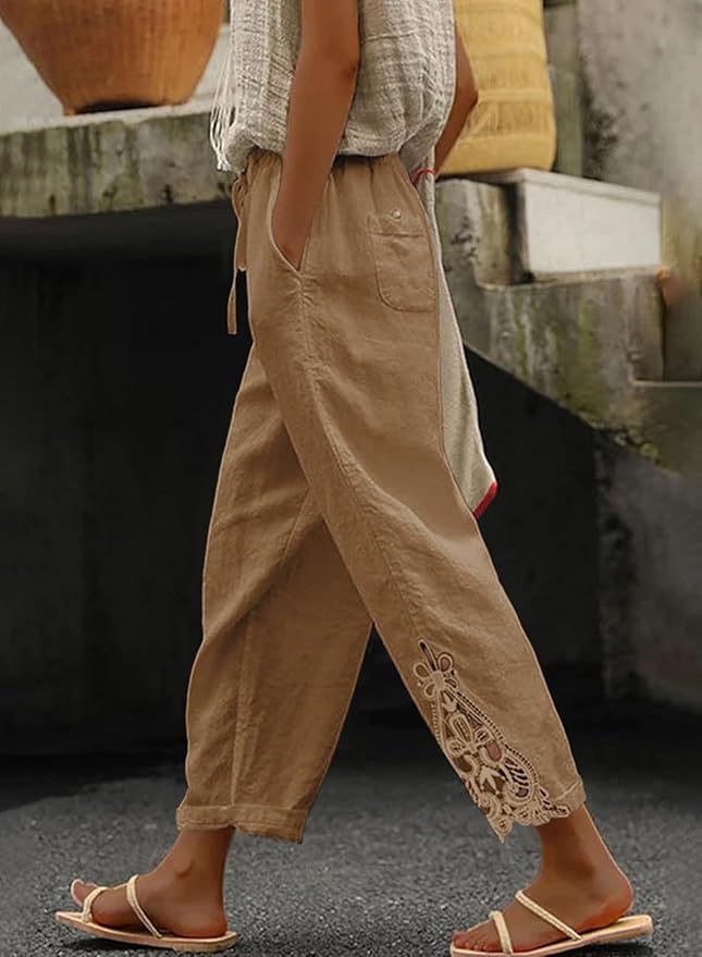 Damer Lett og luftig sommerbukse i Boho-stil med broderi Skjora