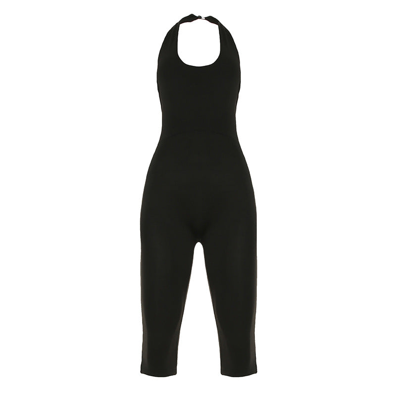 Damer figurvennende jumpsuit med krage og kort erme Skjora