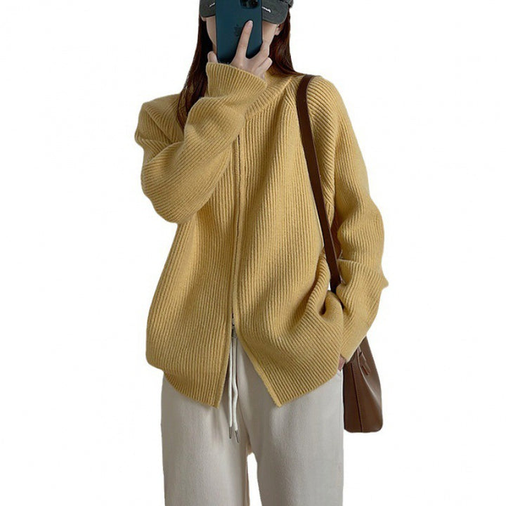 Dame cardigan med stående krage og glidelås Skjora