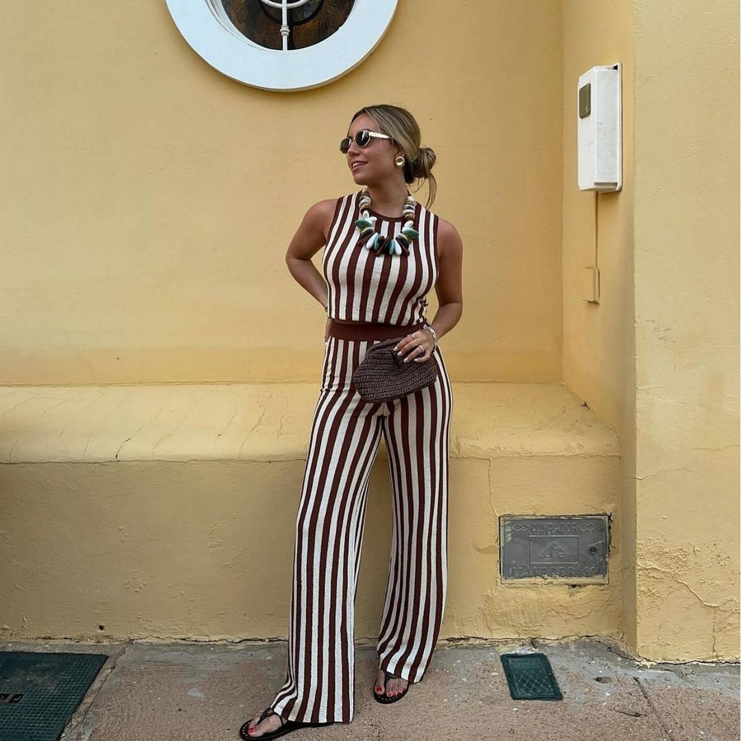 Dame casual jumpsuit med stripete design og høy midje Skjora
