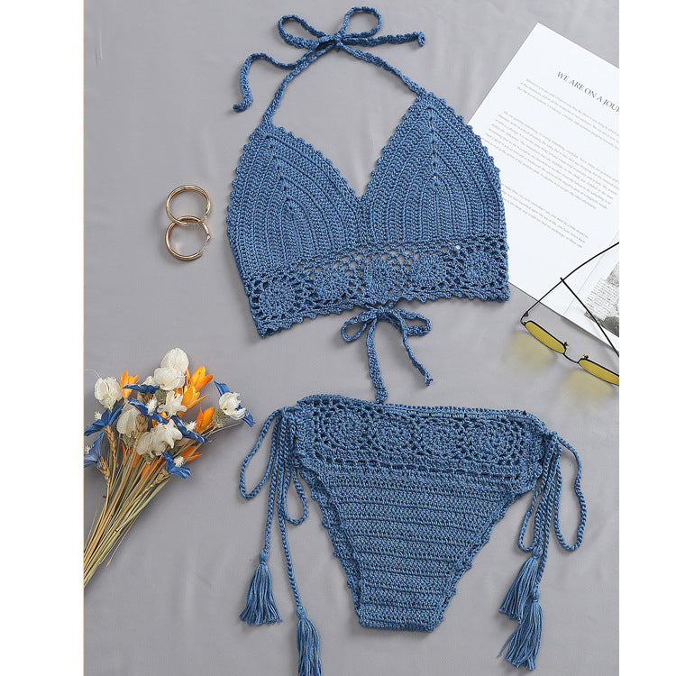 Damen Häkel-Bikini-Set mit verstellbaren Trägern und fransigen Details Skjora