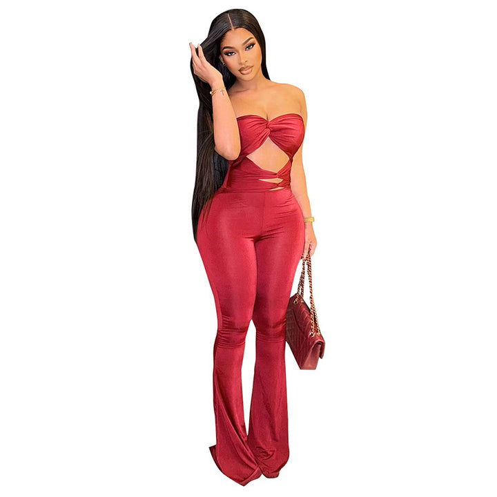 Dame Elegant Cut-Out Jumpsuit med flytende bein Skjora