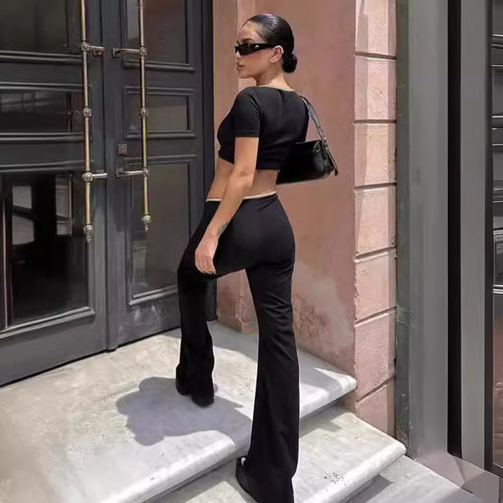 Damen moteriktig cropped topp med vid bukseåpning Skjora