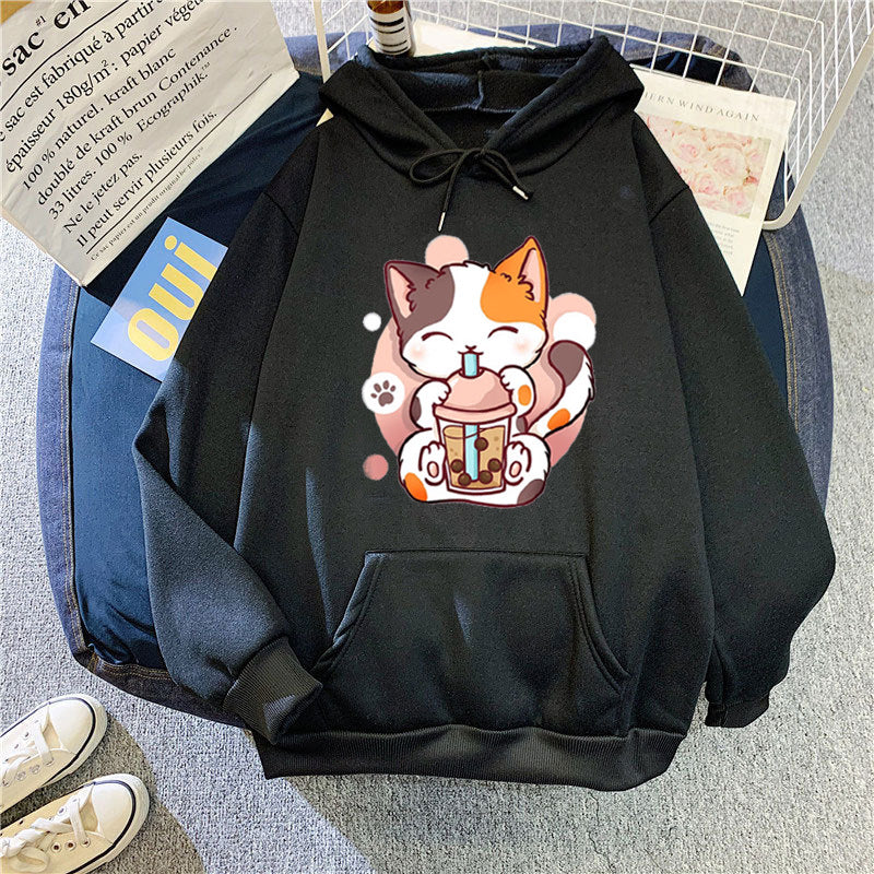 Damen Kapuzenpullover mit verspieltem Katzenmotive Skjora