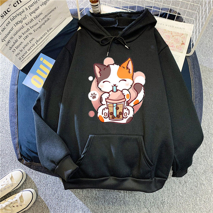 Damen Kapuzenpullover mit verspieltem Katzenmotive Skjora