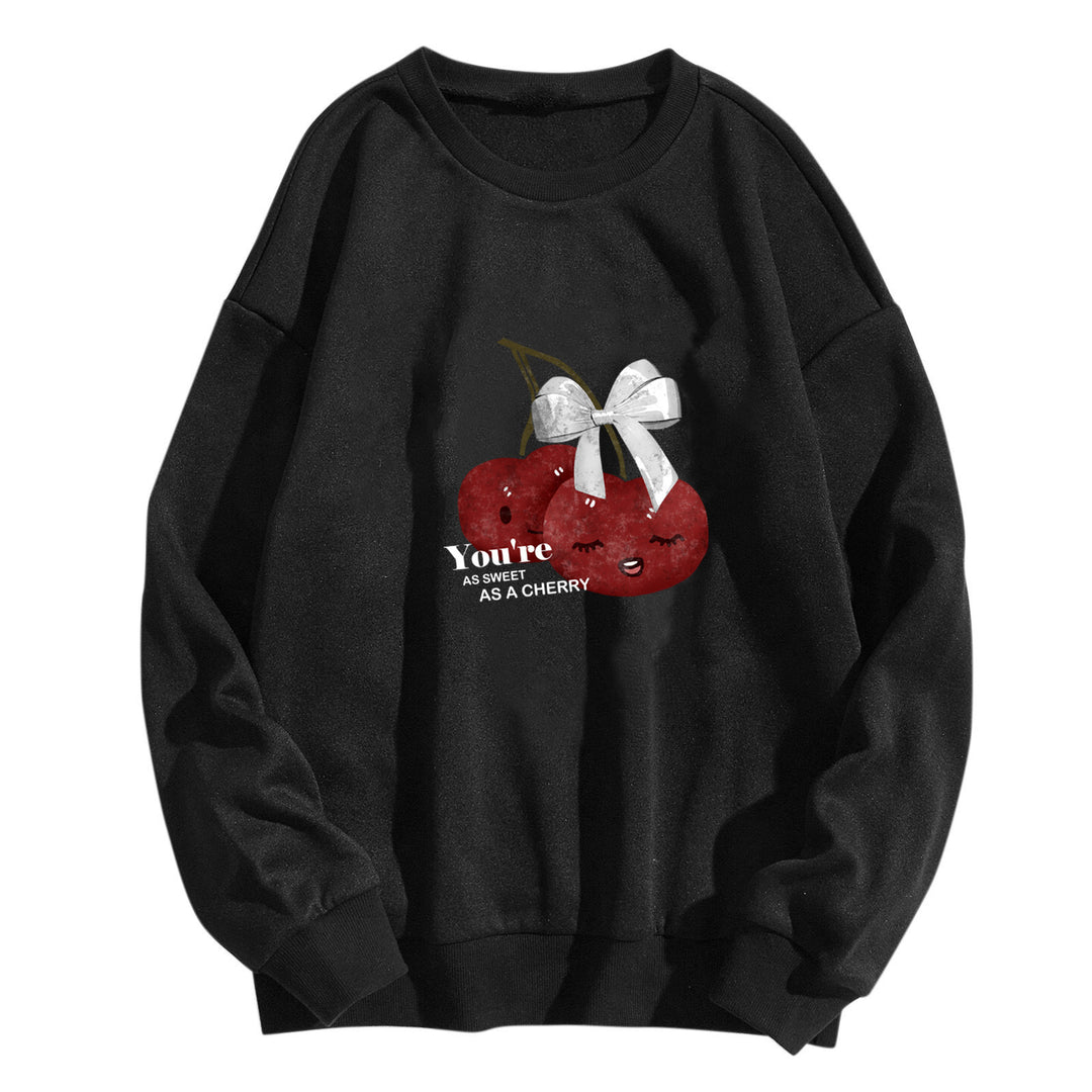 Kvinne komfortabel sweatshirt med fruktig kirsebærmotiv Skjora