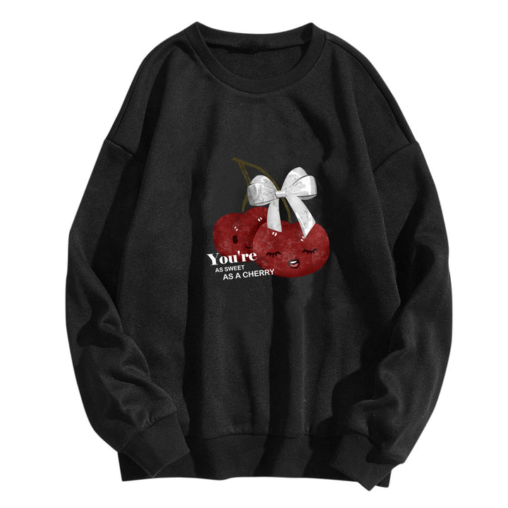 Kvinne komfortabel sweatshirt med fruktig kirsebærmotiv Skjora