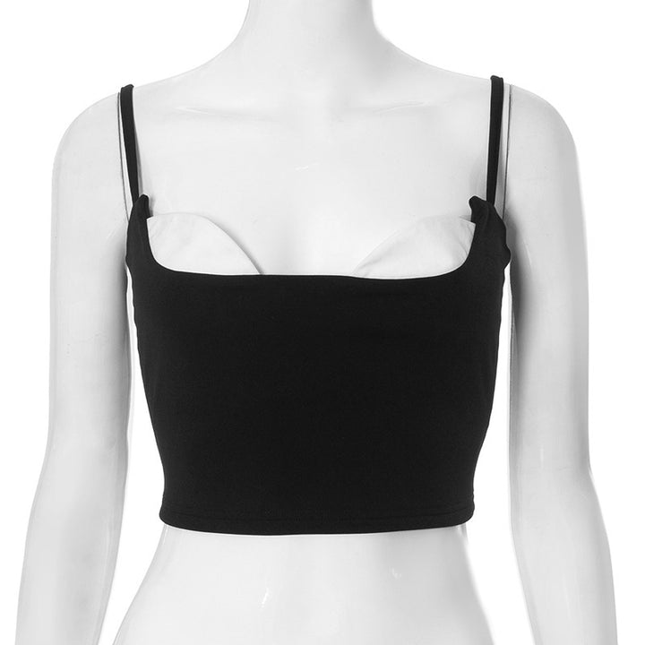 Dame Crop-Top med justerbare spaghetti-stropper og innovativ utringning Skjora