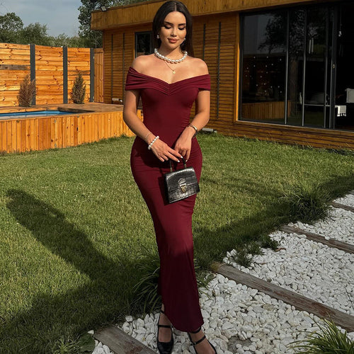 Damer Elegant Off-Shoulder Maxikjole med Figursydd Snitt Skjora