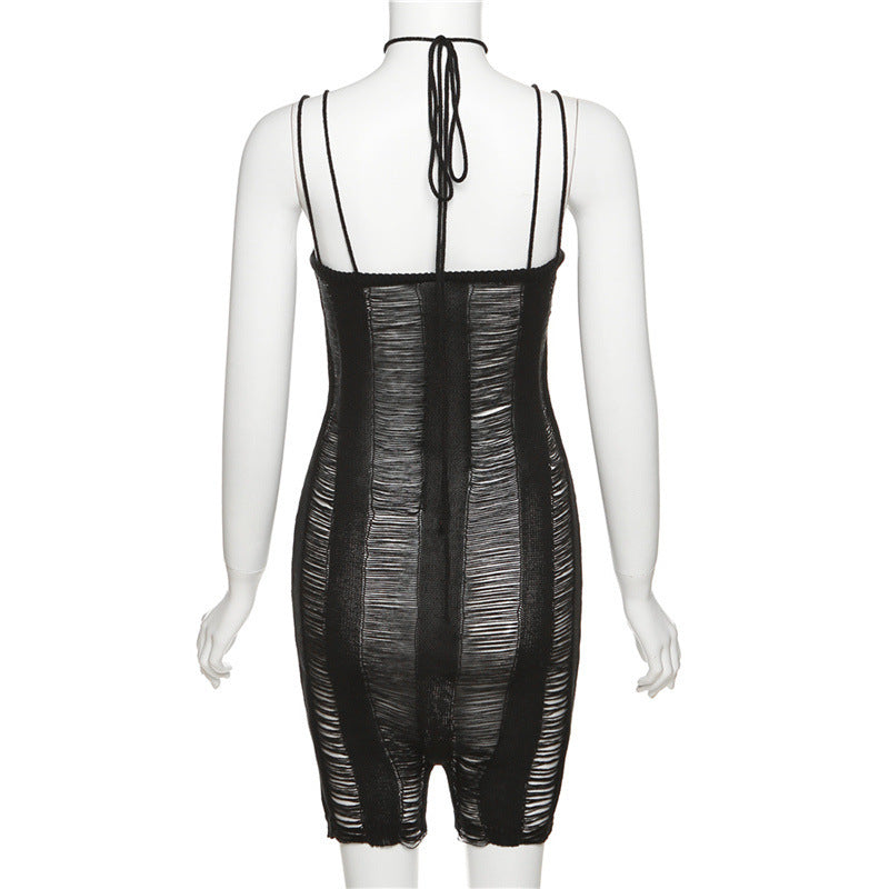 Dame Bodycon overall med ripslook og elegante stropper Skjora