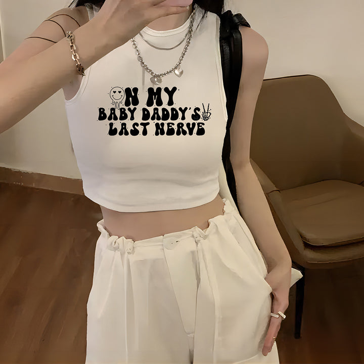 Dame Crop-Top med kreativt sitat og avslappet snitt Skjora