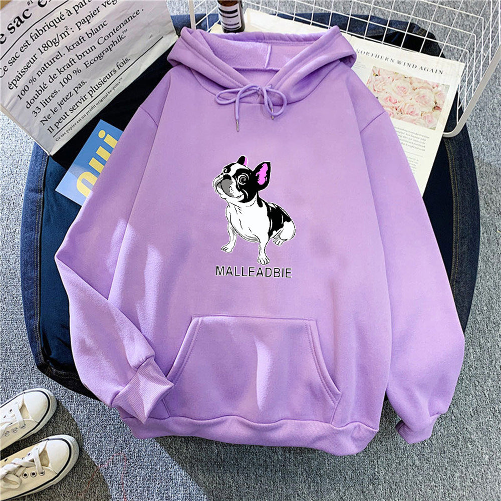 Dame hettegensere med kreativ fransk bulldogmotiv Skjora