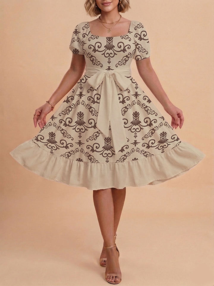 Damen Midikleid mit verspieltem Druck und tailliertem Schnitt Skjora