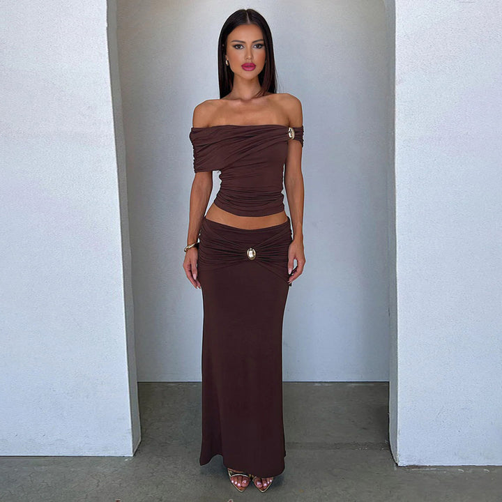 Damer Elegant Offshoulder Maxikjole med raffinerte rynkeeffekter Skjora