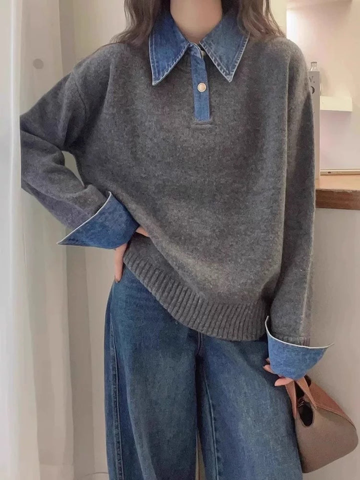 Kvinnesweater med moderne skjortekrage og mykt materiale Skjora