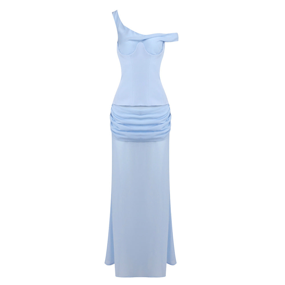 Damer Elegant Maxikjole med asymmetrisk design og sofistikerte draperinger Skjora