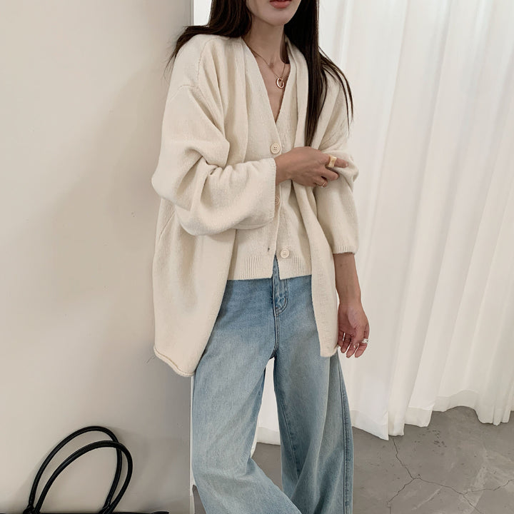 Damer Fashionable Cardigan med Elegant V-hals og Knapplukking Skjora