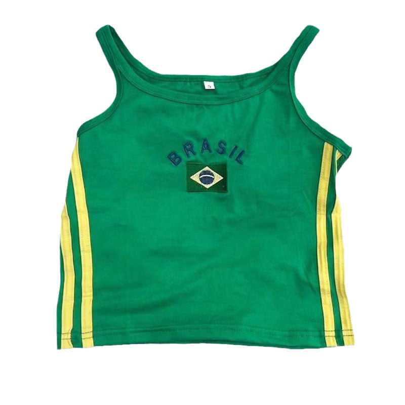 Dame sporty tanktop med Brasil-motiv og elegante striper Skjora