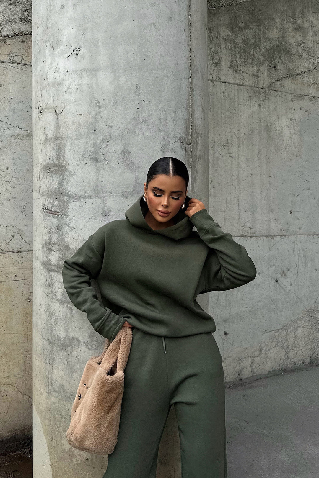 Dame Casual Hettegenser og Joggedrakt med Elastisk Liv og Oversized Snitt