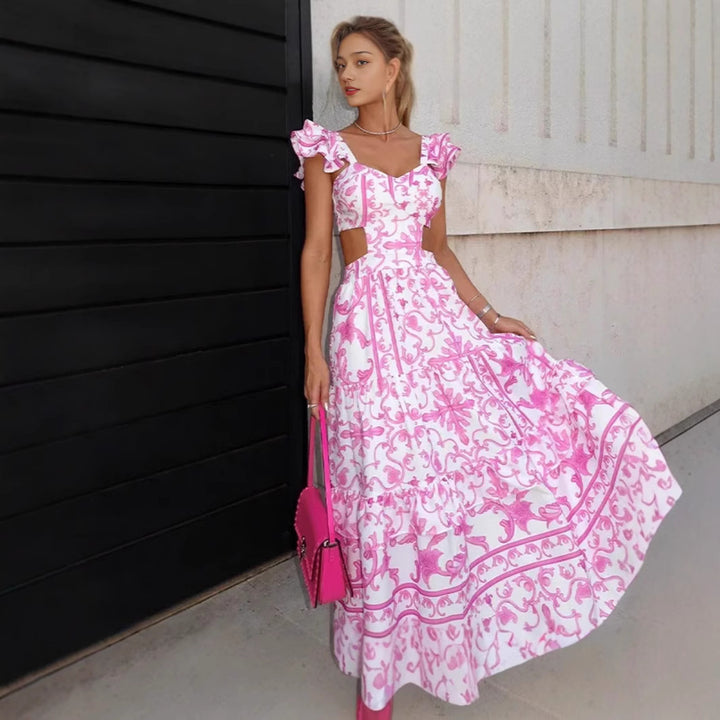 Dame Elegant Maxi Kjole med Utskjæringsdesign og Rynkedetaljer