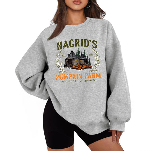 Kvinnes sweatshirts med koselig rund hals og høstgresskarmotiv Skjora